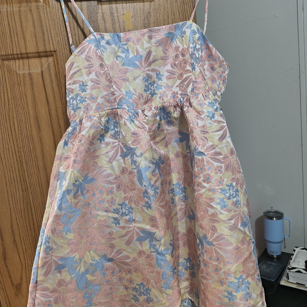 Pink Lily Dress with Pink and Blue Floral Design